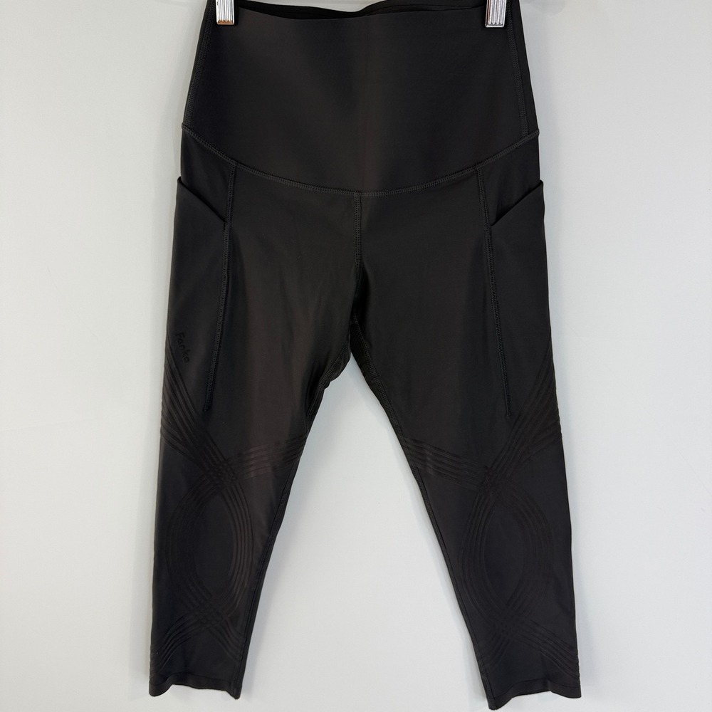 Fanka Body Sculpt Side Pocket Capri Leggings Women M Dark Gray Compression Tech